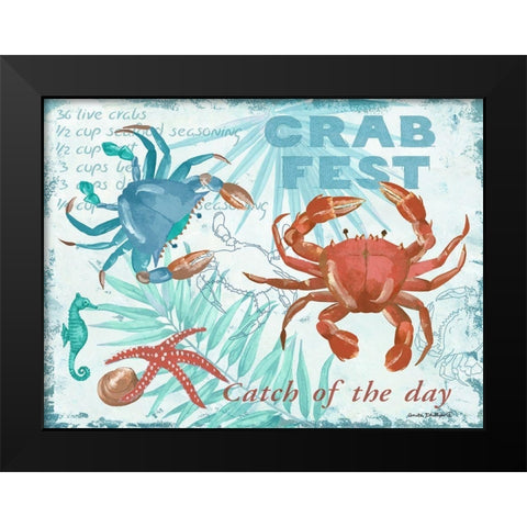 Crab Fest - Blue Black Modern Wood Framed Art Print by Phillips, Anita