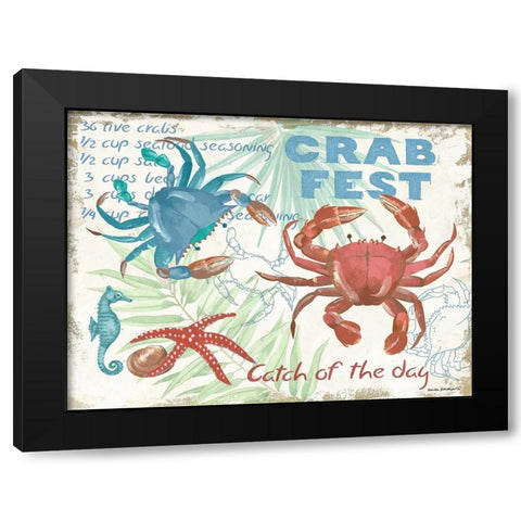 Crab Fest - Beige Black Modern Wood Framed Art Print by Phillips, Anita
