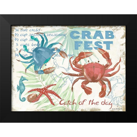 Crab Fest - Beige Black Modern Wood Framed Art Print by Phillips, Anita