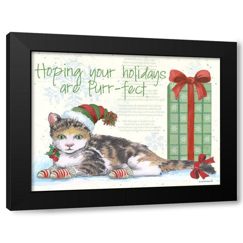 Purrfect Holidays Black Modern Wood Framed Art Print with Double Matting by Phillips, Anita