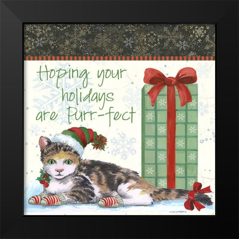 Purr-fect Holidays Black Modern Wood Framed Art Print by Phillips, Anita