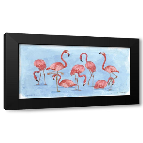 Pink Flamingos Black Modern Wood Framed Art Print by Phillips, Anita