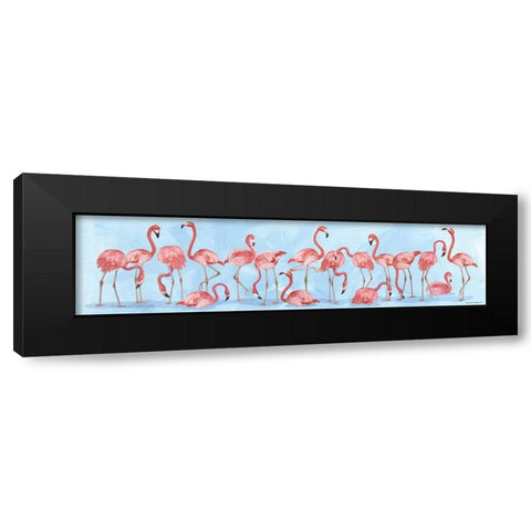Flamingo Parade Black Modern Wood Framed Art Print by Phillips, Anita