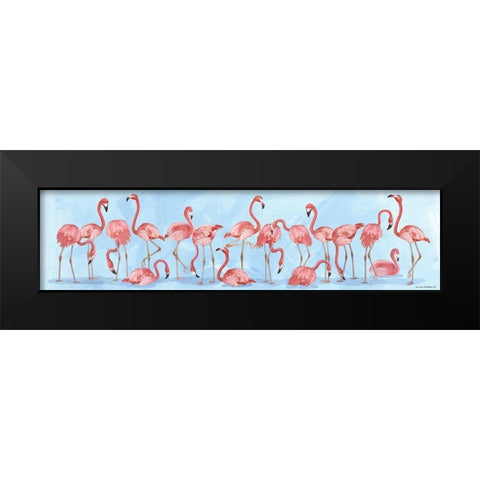 Flamingo Parade Black Modern Wood Framed Art Print by Phillips, Anita