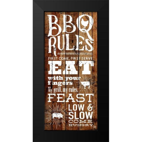 BBQ Rules Black Modern Wood Framed Art Print by Perrenoud, Aubree
