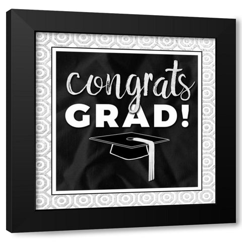Congrats Grad! Silver Black Modern Wood Framed Art Print by Perrenoud, Aubree