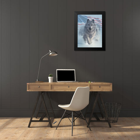 Running Wolves America Black Modern Wood Framed Art Print by Bogle, Collin