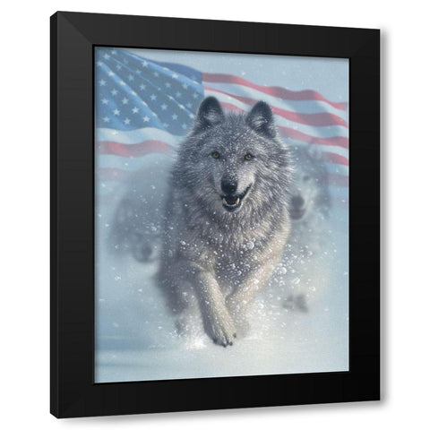 Running Wolves America Black Modern Wood Framed Art Print by Bogle, Collin