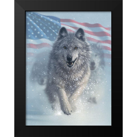 Running Wolves America Black Modern Wood Framed Art Print by Bogle, Collin