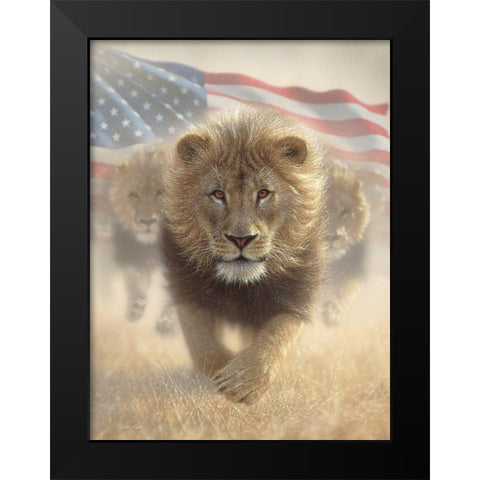 Running Lions America Black Modern Wood Framed Art Print by Bogle, Collin