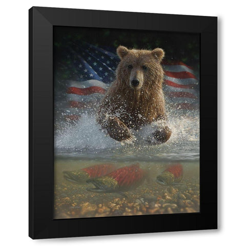 Brown Bear Fishing America Black Modern Wood Framed Art Print with Double Matting by Bogle, Collin