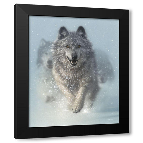 Running Wolves - Snow Plow Black Modern Wood Framed Art Print by Bogle, Collin