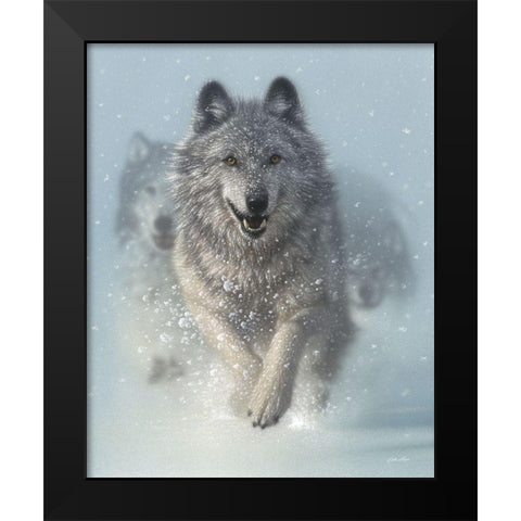 Running Wolves - Snow Plow Black Modern Wood Framed Art Print by Bogle, Collin