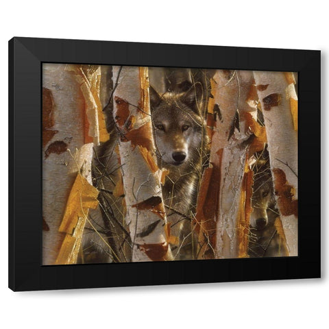 Wolves - The Guardian Black Modern Wood Framed Art Print by Bogle, Collin
