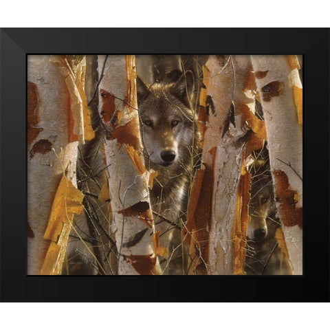 Wolves - The Guardian Black Modern Wood Framed Art Print by Bogle, Collin
