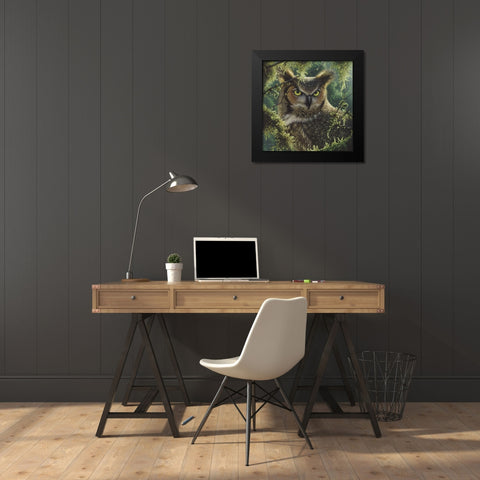 Great Horned Owl - Watching and Waiting Black Modern Wood Framed Art Print by Bogle, Collin