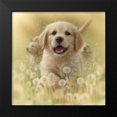 Golden Retriever Puppy - Dandelions - Square Black Modern Wood Framed Art Print by Bogle, Collin