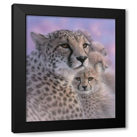 Cheetah Mother and Cubs - Mothers Love Black Modern Wood Framed Art Print by Bogle, Collin
