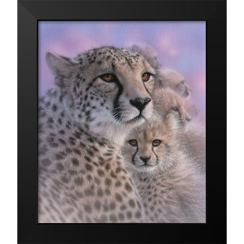 Cheetah Mother and Cubs - Mothers Love Black Modern Wood Framed Art Print by Bogle, Collin