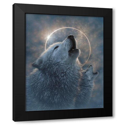 Wolf Eclipse Black Modern Wood Framed Art Print by Bogle, Collin