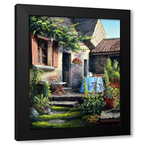 Tea on the Terrace Black Modern Wood Framed Art Print by Felisky, Barbara