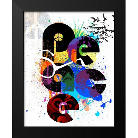 Peace Love Happiness Black Modern Wood Framed Art Print by Baldwin, Jim