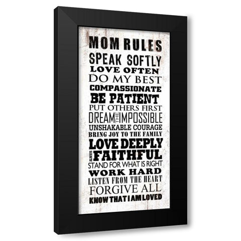 Mom Rules Black Modern Wood Framed Art Print by Baldwin, Jim