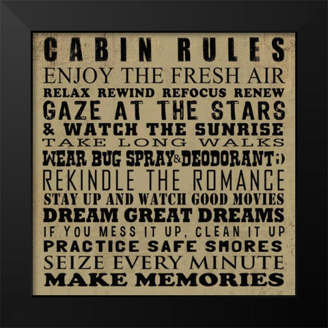 Cabin Rules Black Modern Wood Framed Art Print by Baldwin, Jim