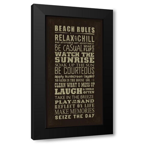 Beach Rules Black Modern Wood Framed Art Print by Baldwin, Jim