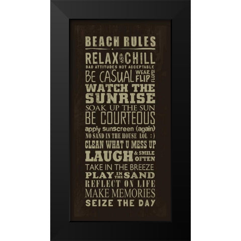 Beach Rules Black Modern Wood Framed Art Print by Baldwin, Jim