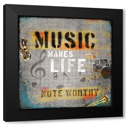 Music Makes Life Black Modern Wood Framed Art Print with Double Matting by Baldwin, Jim