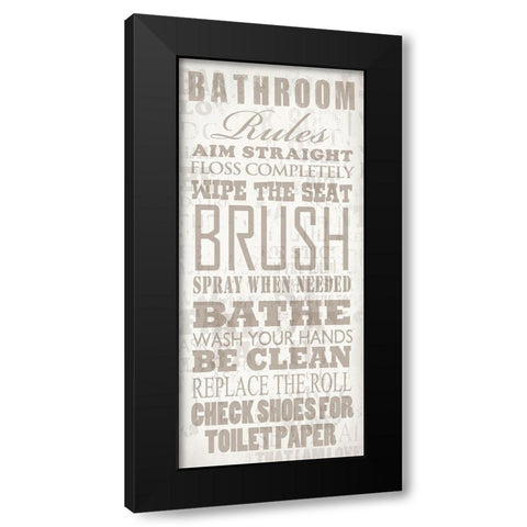 Bathroom Rules Black Modern Wood Framed Art Print by Baldwin, Jim
