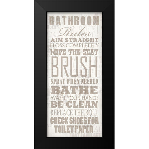 Bathroom Rules Black Modern Wood Framed Art Print by Baldwin, Jim