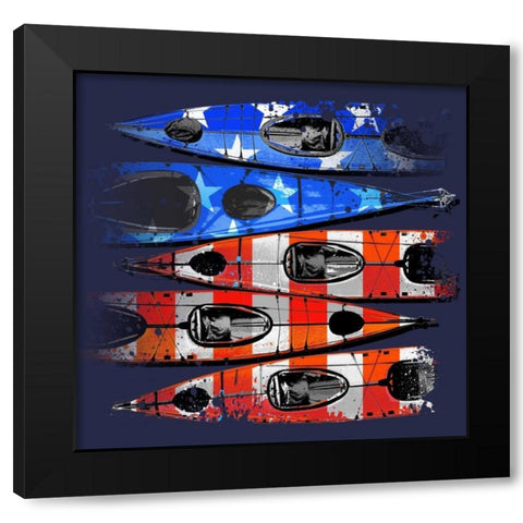 Flag Kayaks Black Modern Wood Framed Art Print by Baldwin, Jim
