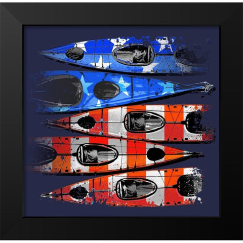 Flag Kayaks Black Modern Wood Framed Art Print by Baldwin, Jim