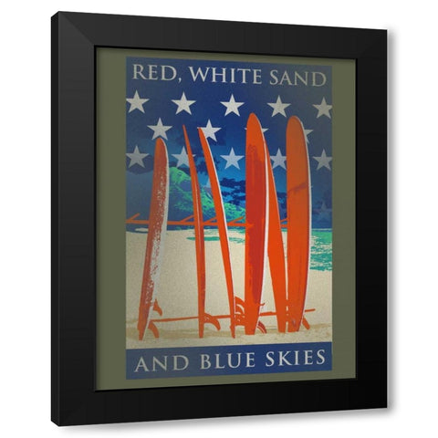 Surfboards Line Up Black Modern Wood Framed Art Print with Double Matting by Baldwin, Jim