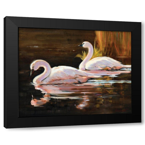Swans Black Modern Wood Framed Art Print by Candy Rideout