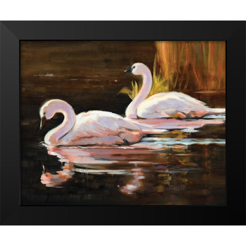 Swans Black Modern Wood Framed Art Print by Candy Rideout