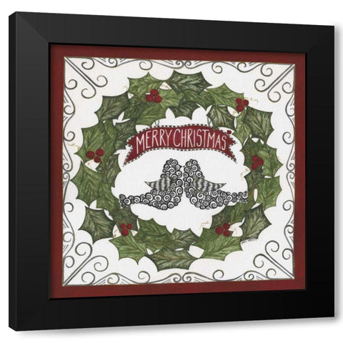 Merry Christmas Wreath Black Modern Wood Framed Art Print with Double Matting by Shamp, Cindy