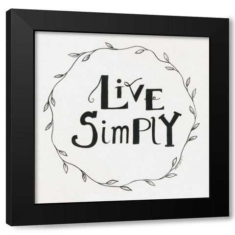 Live Simply Wreath Black Modern Wood Framed Art Print with Double Matting by Shamp, Cindy