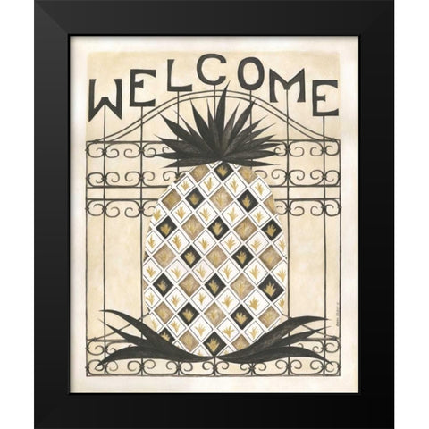 Welcome Pineapple Black Modern Wood Framed Art Print by Shamp, Cindy