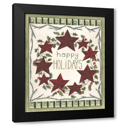 Happy Holidays Wreath Black Modern Wood Framed Art Print with Double Matting by Shamp, Cindy
