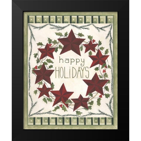 Happy Holidays Wreath Black Modern Wood Framed Art Print by Shamp, Cindy