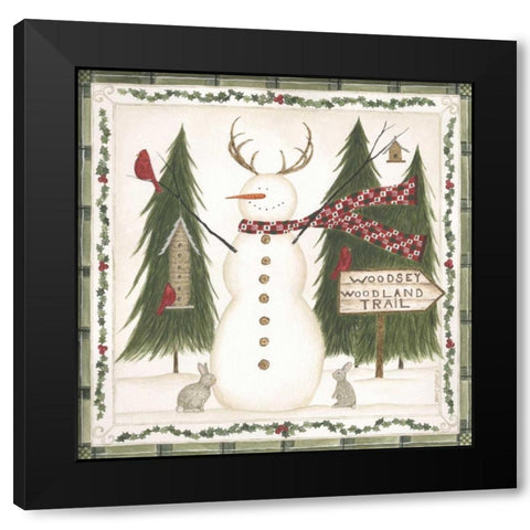 Woodsy Woodland Snowman Black Modern Wood Framed Art Print with Double Matting by Shamp, Cindy