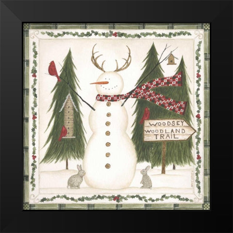 Woodsy Woodland Snowman Black Modern Wood Framed Art Print by Shamp, Cindy