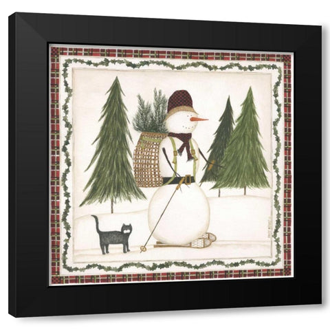 Cross Country Snowman Black Modern Wood Framed Art Print with Double Matting by Shamp, Cindy