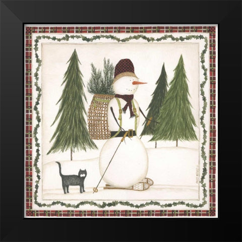 Cross Country Snowman Black Modern Wood Framed Art Print by Shamp, Cindy