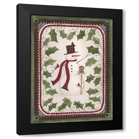 Birdhouse Snowman Black Modern Wood Framed Art Print by Shamp, Cindy
