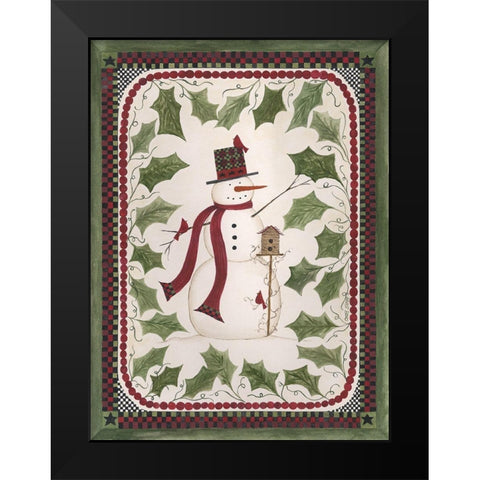 Birdhouse Snowman Black Modern Wood Framed Art Print by Shamp, Cindy