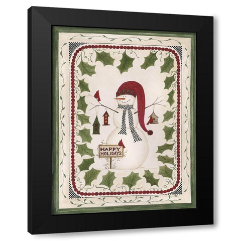 Happy Holidays Snowman Black Modern Wood Framed Art Print with Double Matting by Shamp, Cindy